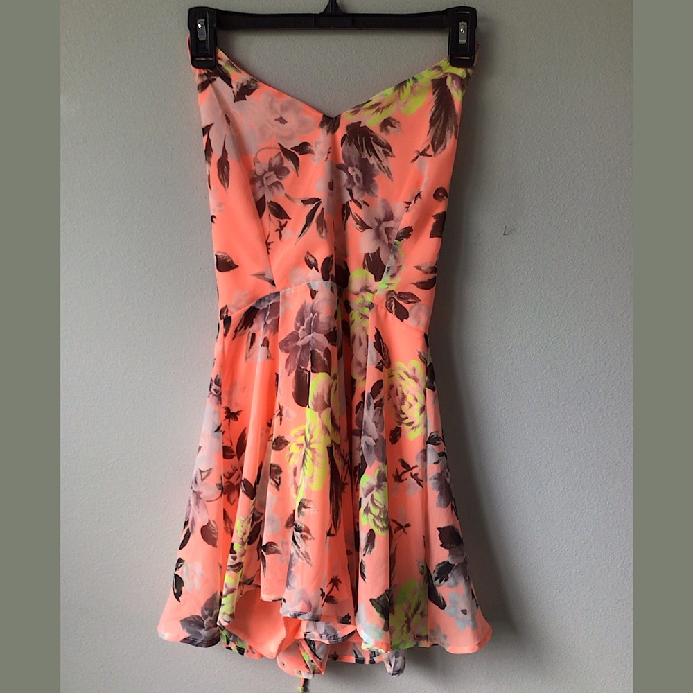 Coral open back strappy romper